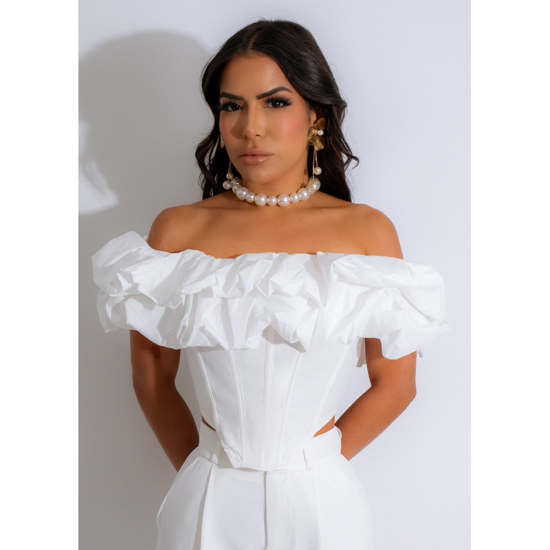 Can't Hide From Me Ruffle Corset White