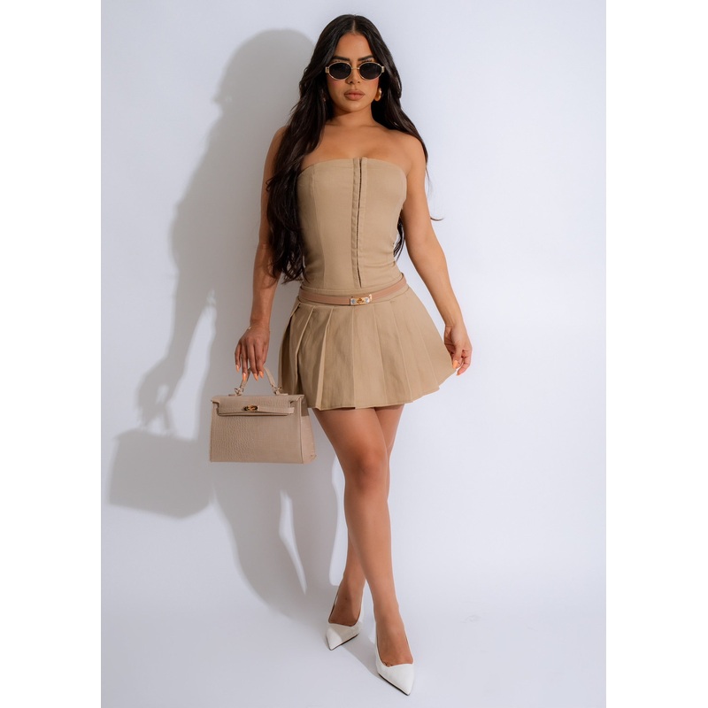 Elegant Pleated Mini Dress Nude