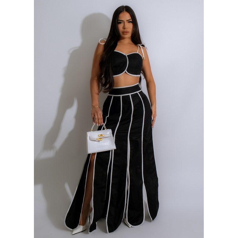 Glamour Grace Linen Skirt Set Black