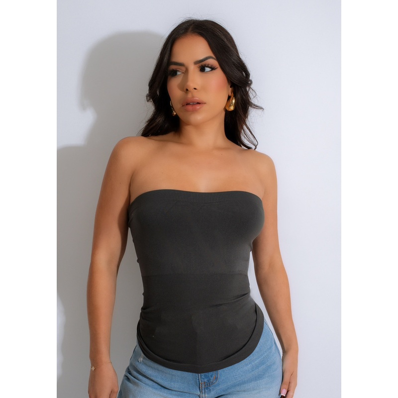 Just Like Body Ribbed Top Grey