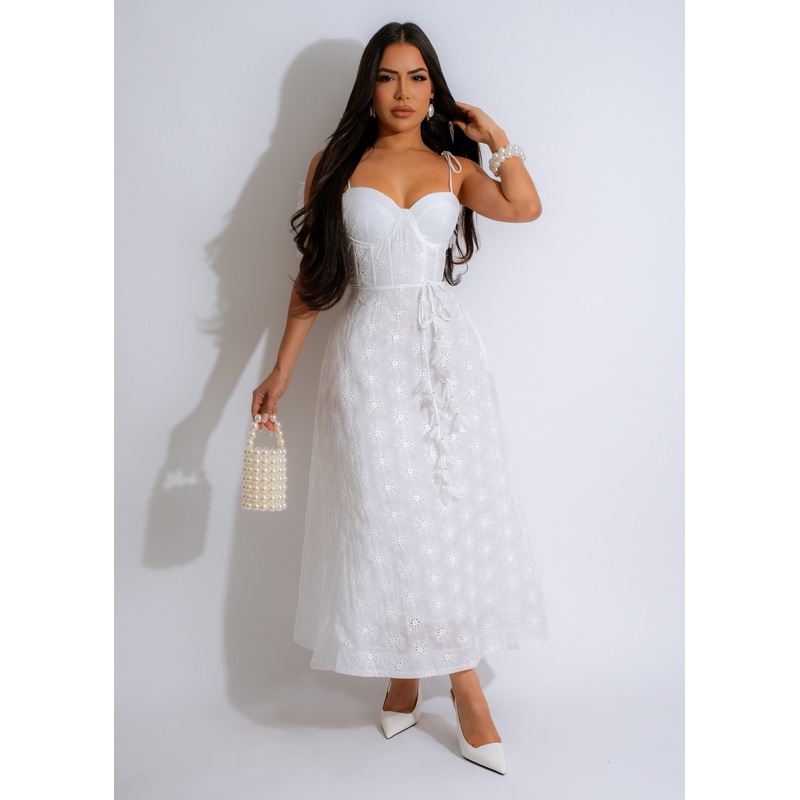 Lazy Days Lace Midi Dress White