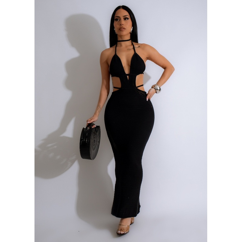 Malibu Crochet Maxi Dress Black