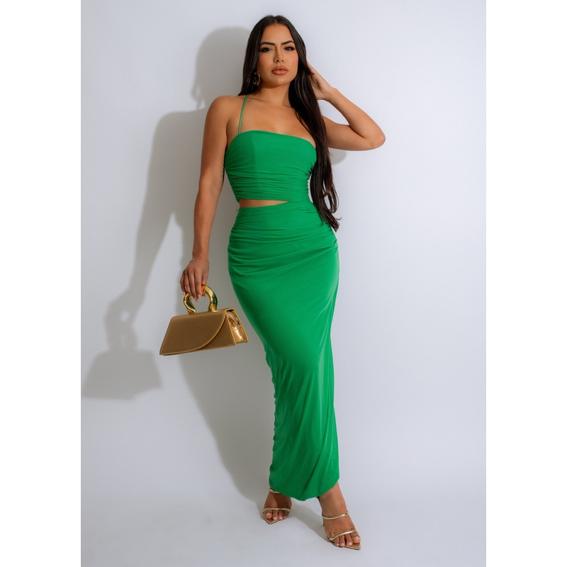 Mystic Mermaid Mesh Maxi Dress Green