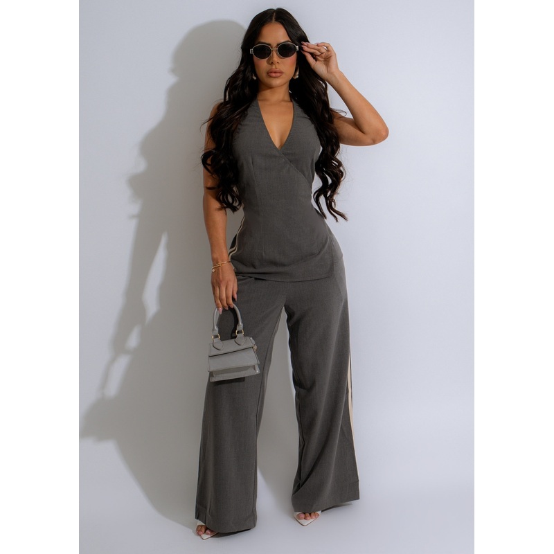 Professional Chic Pant Set Grey
