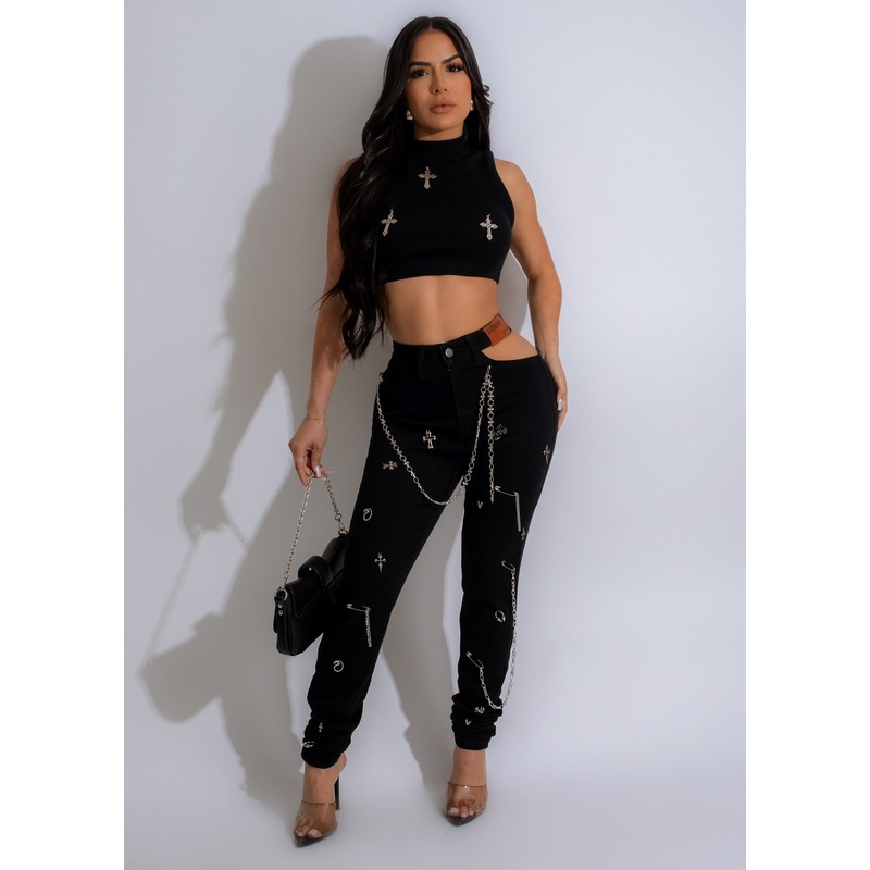 Rock You Chain Jeans Black