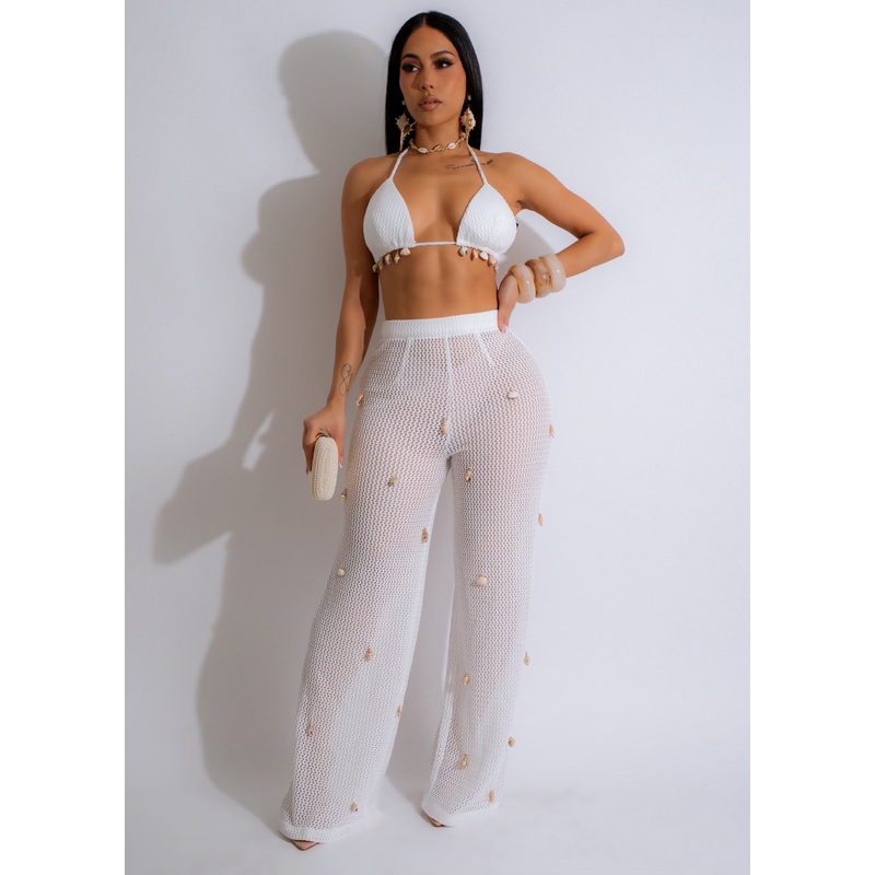 Taking It Slow Knit Pant Set White