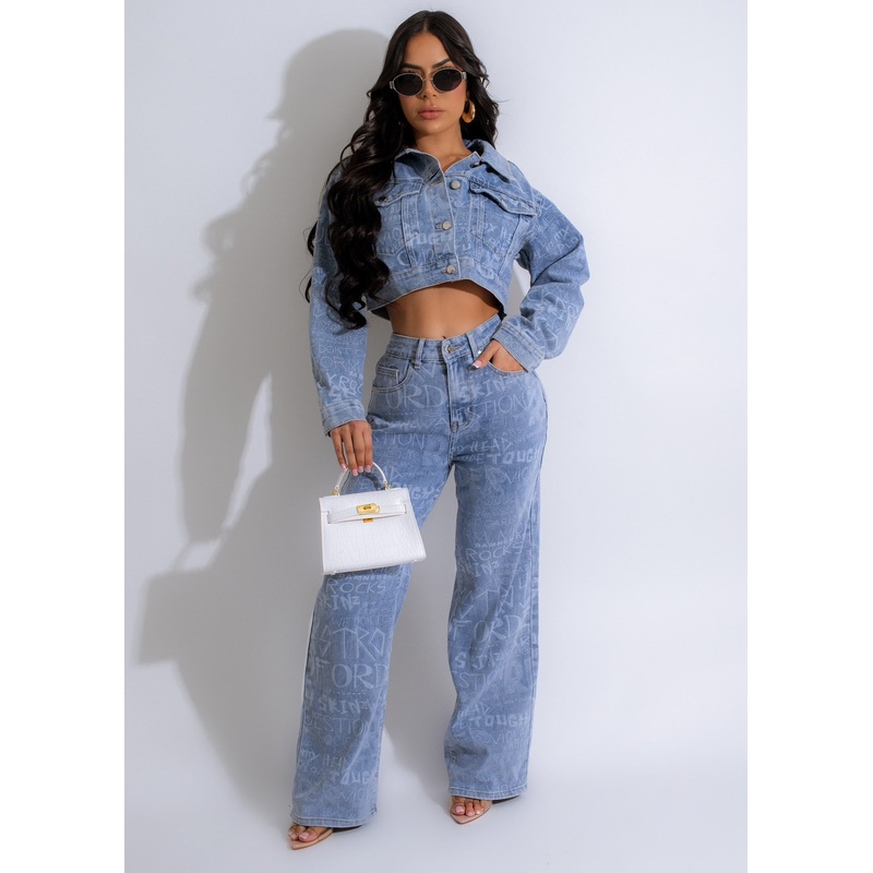 Tin Heart Pant Set Light Denim