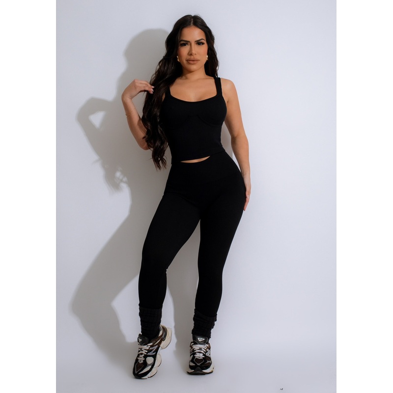 Yoga Flex Ribbed Crop Top Black