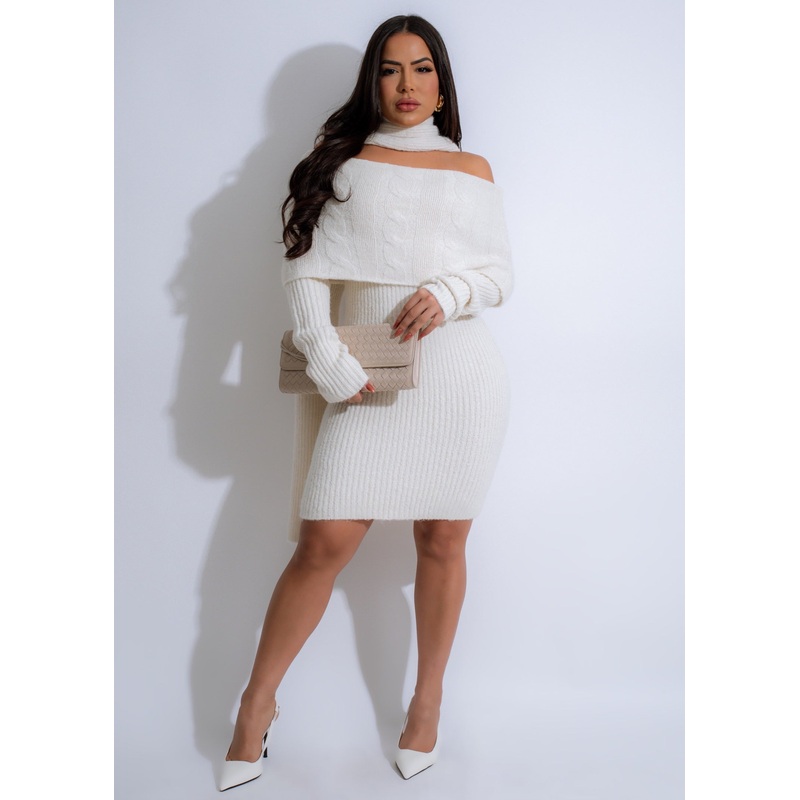 Alpine Whisper Knit Mini Dress White