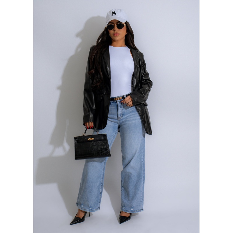 Catching Looks Faux Leather Jacket Black