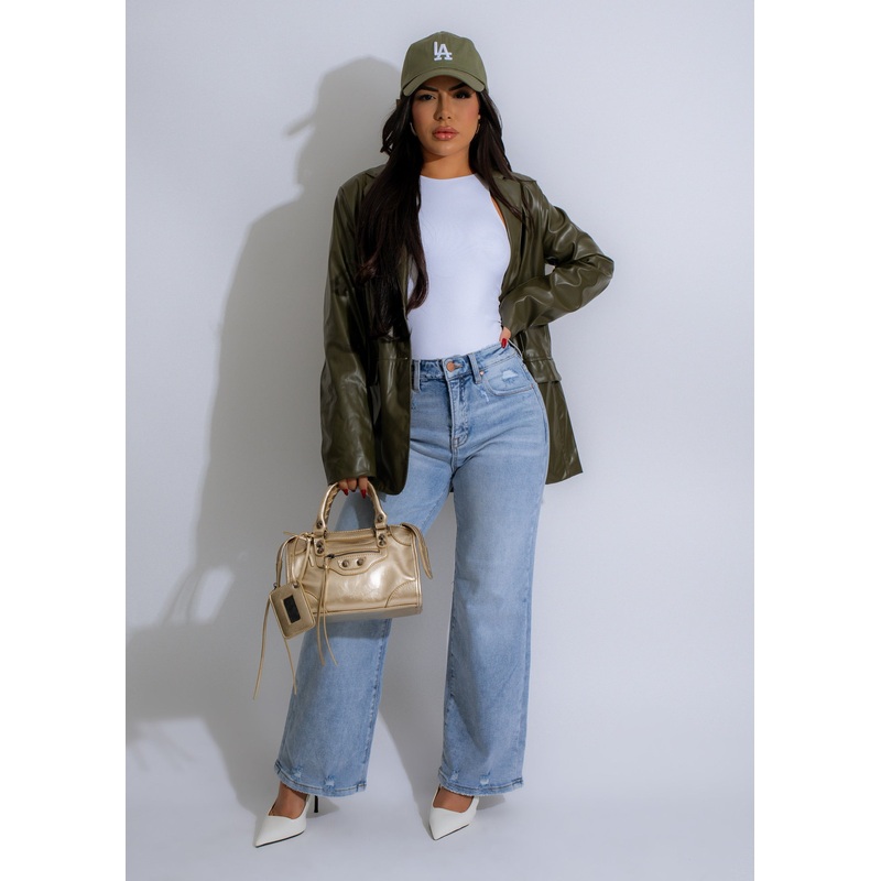 Catching Looks Faux Leather Jacket Green