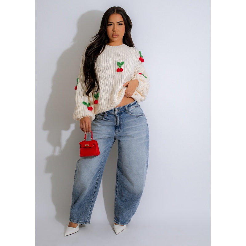Cherry Pop Sweater Knit White
