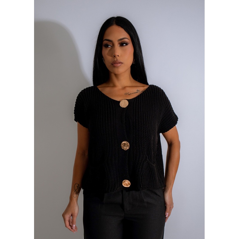 Golden Hour Knit Long Top Black