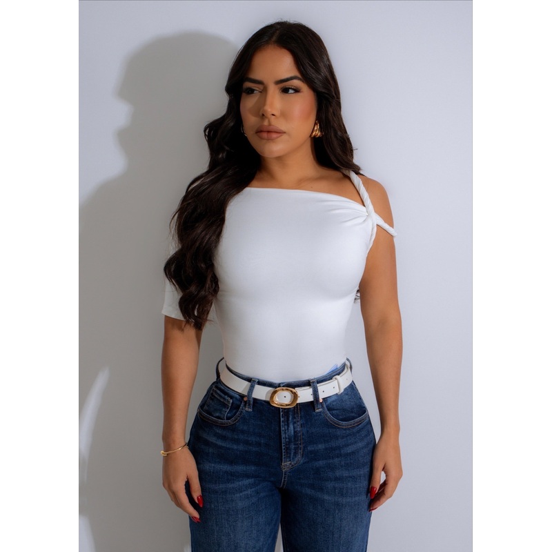 Knotted Grace Long Top White