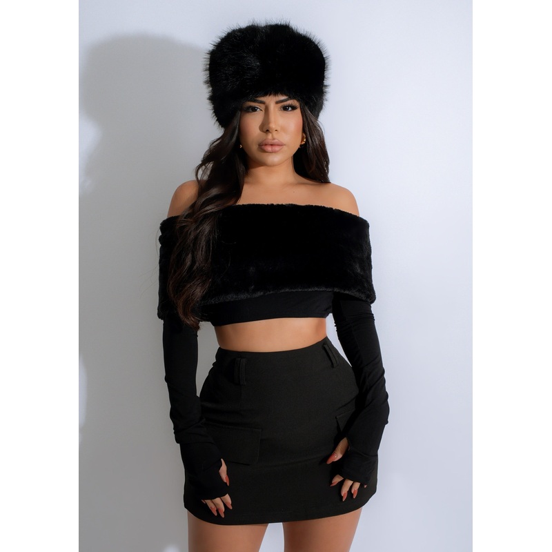 Midnight Plush Crop Top Black