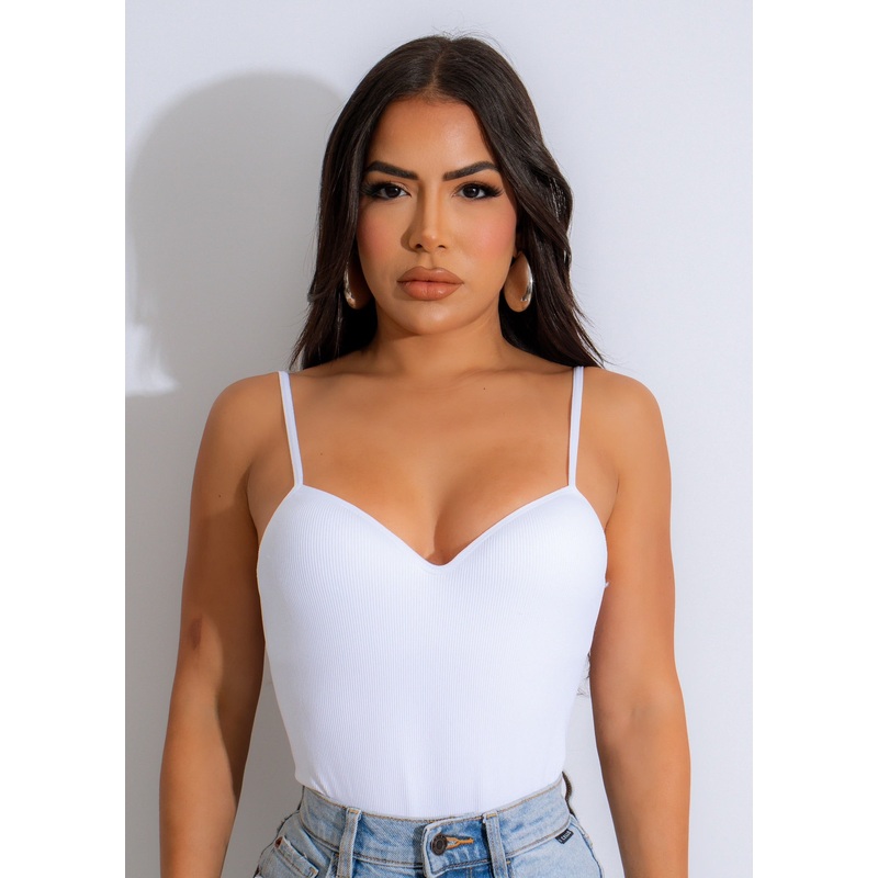 New Wave Ribbed Bodysuit White