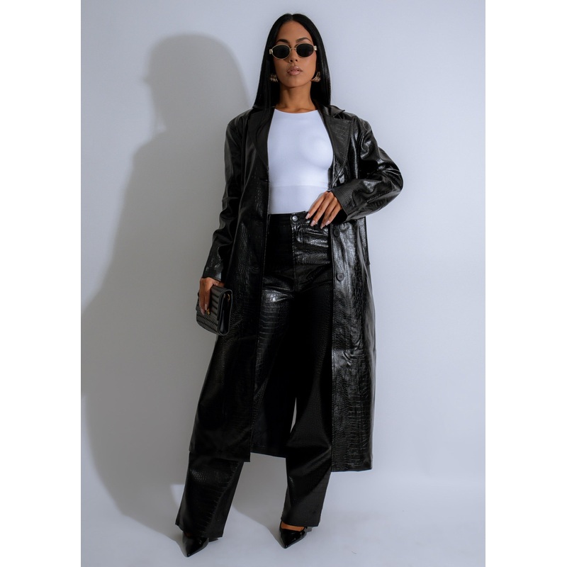 Nocturne Trench Faux Leather Coat Black