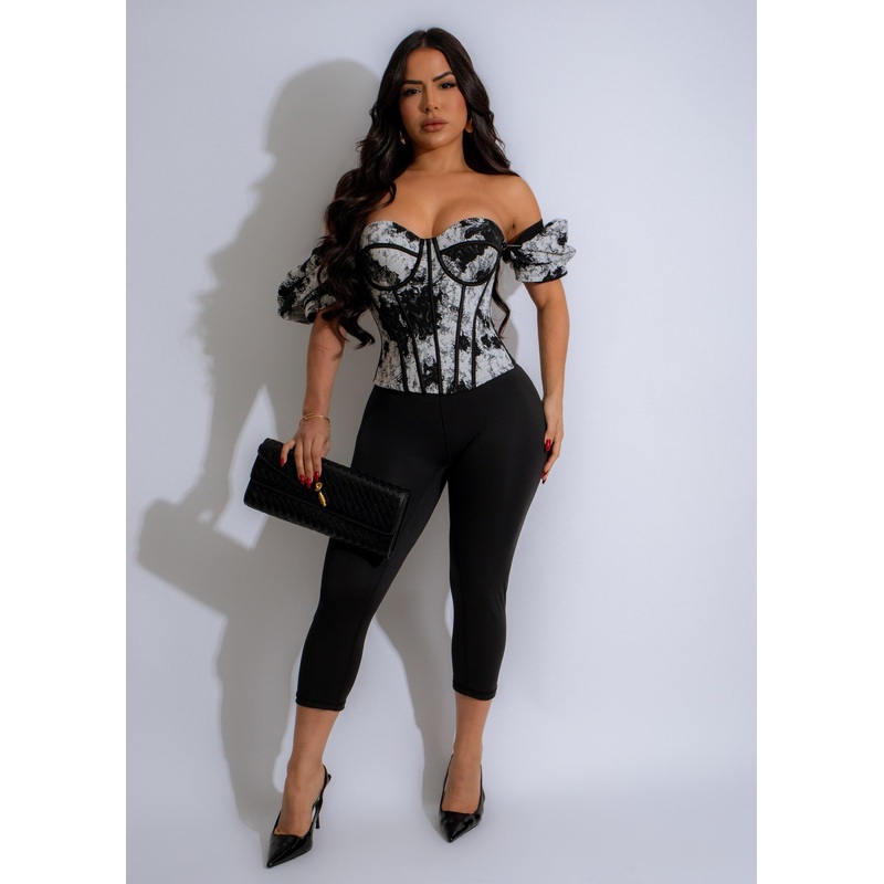 Renaissance Charm Crop Top Black