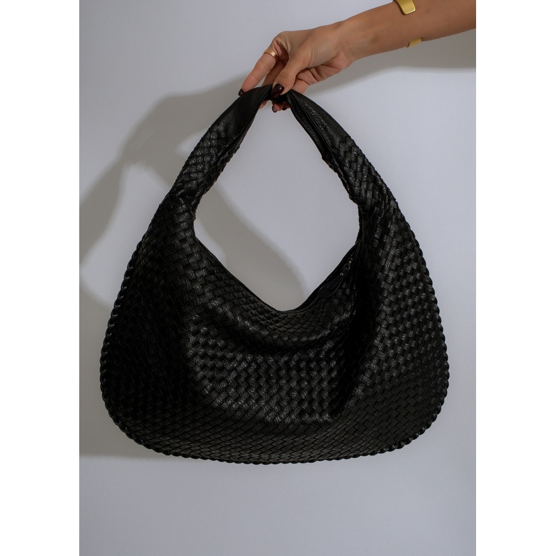 Serenade Woven Hobo Handbag Black