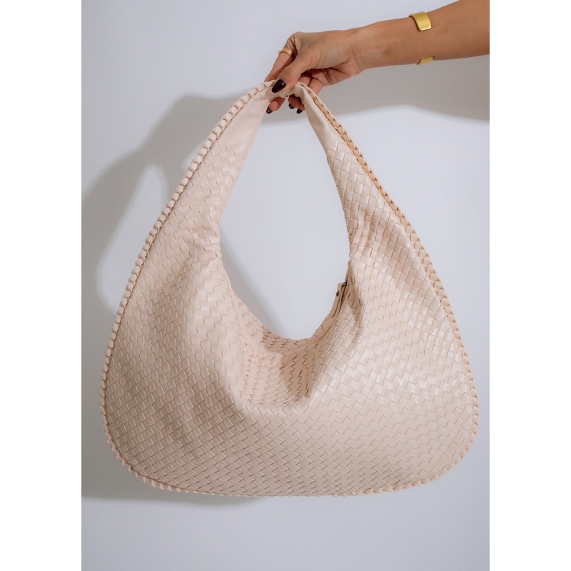 Serenade Woven Hobo Handbag Nude