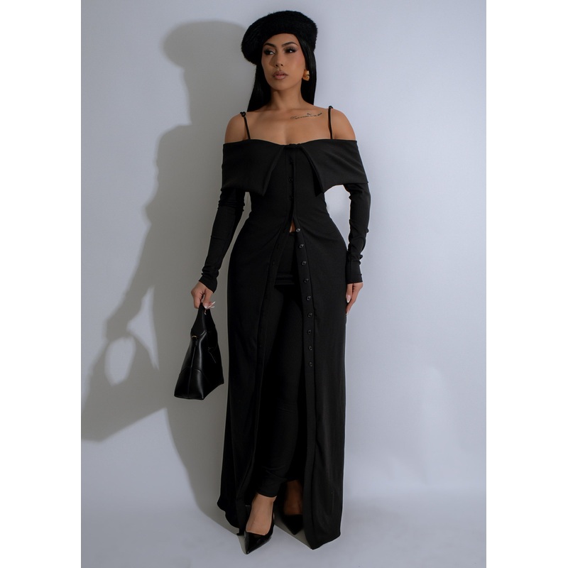 Sleek Solstice Ribbed Pant Set Black