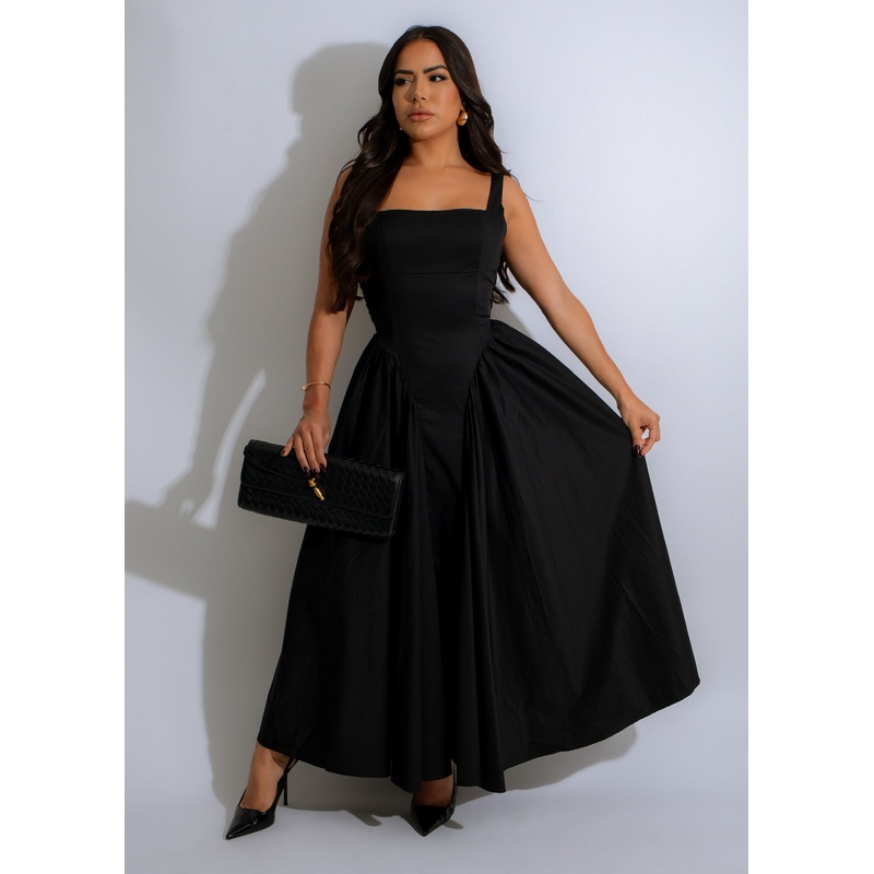 Whispering Rose Maxi Dress Black