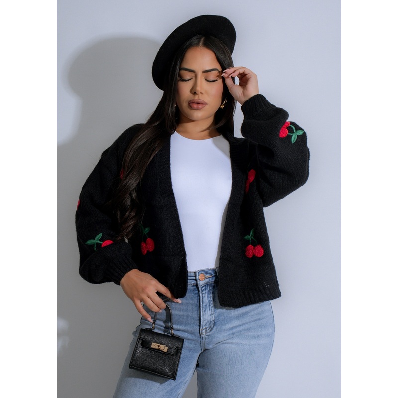 Cherry Delight Knit Sweater Black