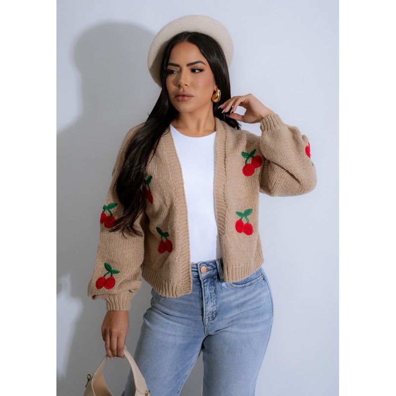 Cherry Delight Knit Sweater Nude