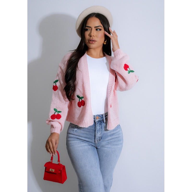 Cherry Delight Knit Sweater Pink