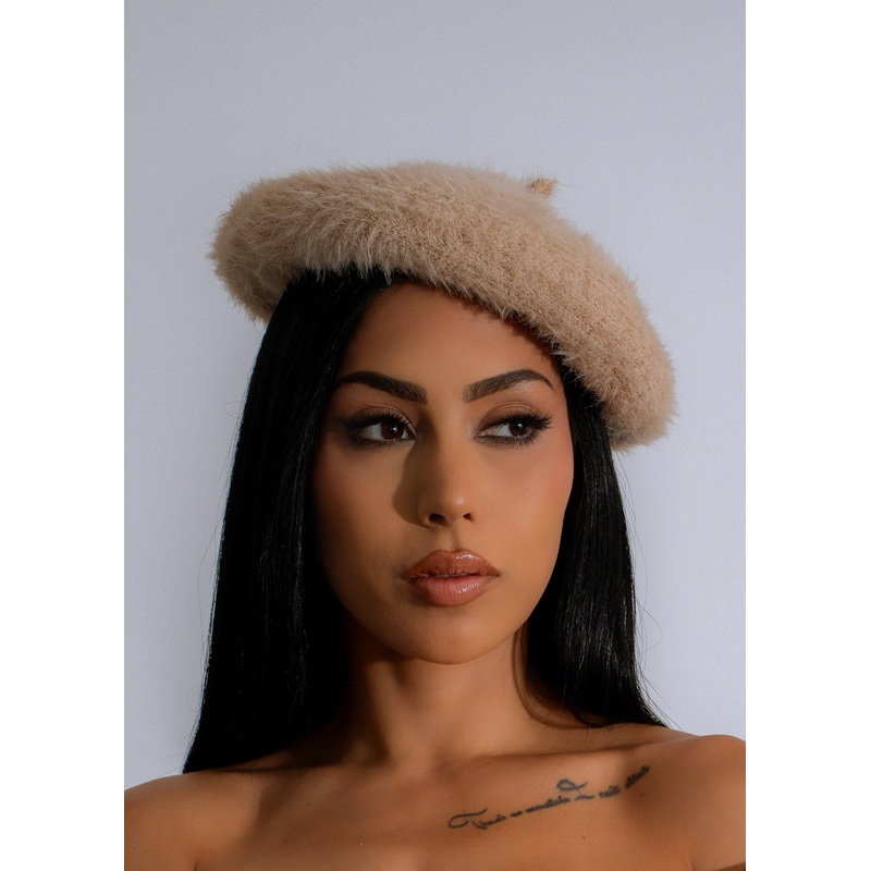 Clear As Day Fuzzy Beret Nude