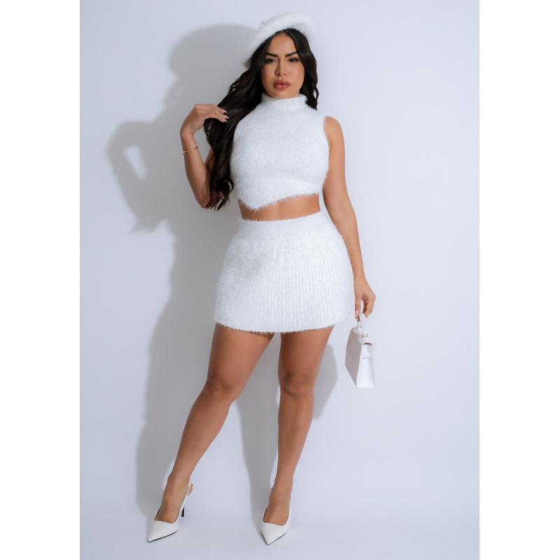 Cloud Nine Knit Skirt Set White