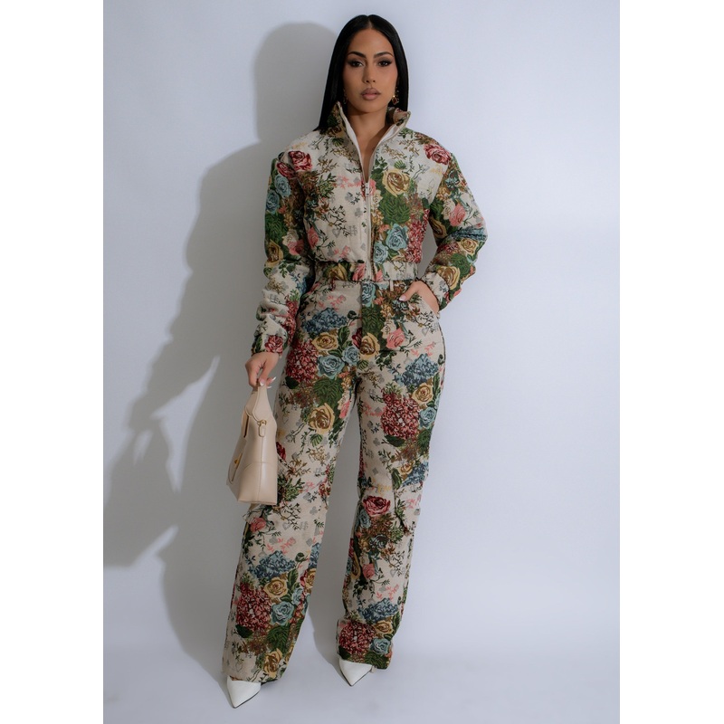 Garden Tapestry Floral Pant Set Nude