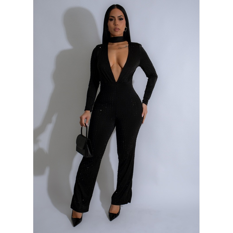 Inferno Nights Rhinestone Jumpsuit Black