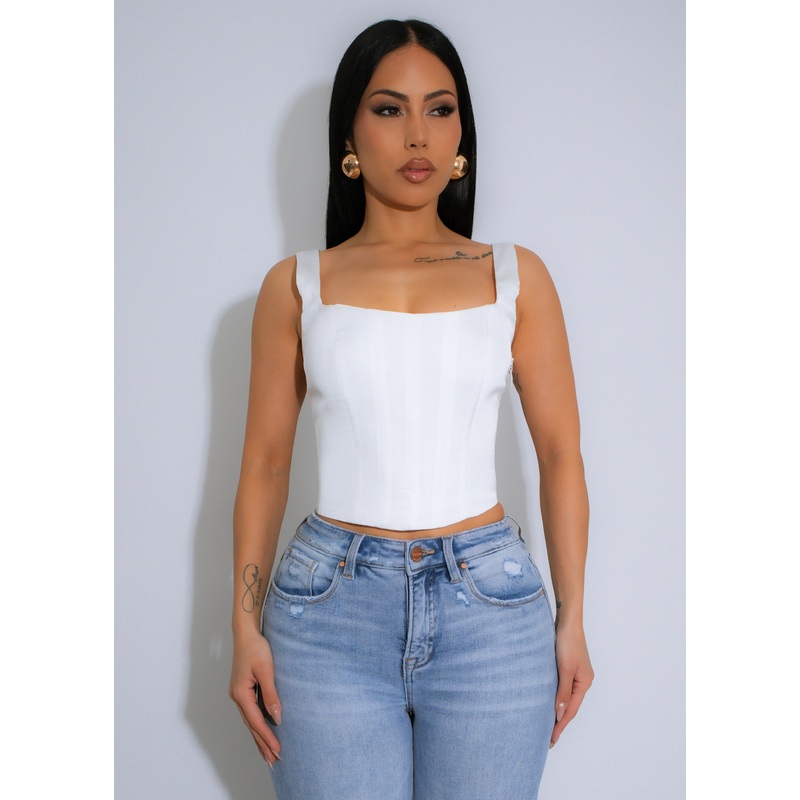 Luxe Contour Satin Crop Top White