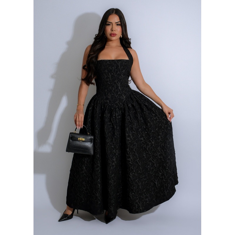 Midnight Bloom Floral Midi Dress Black