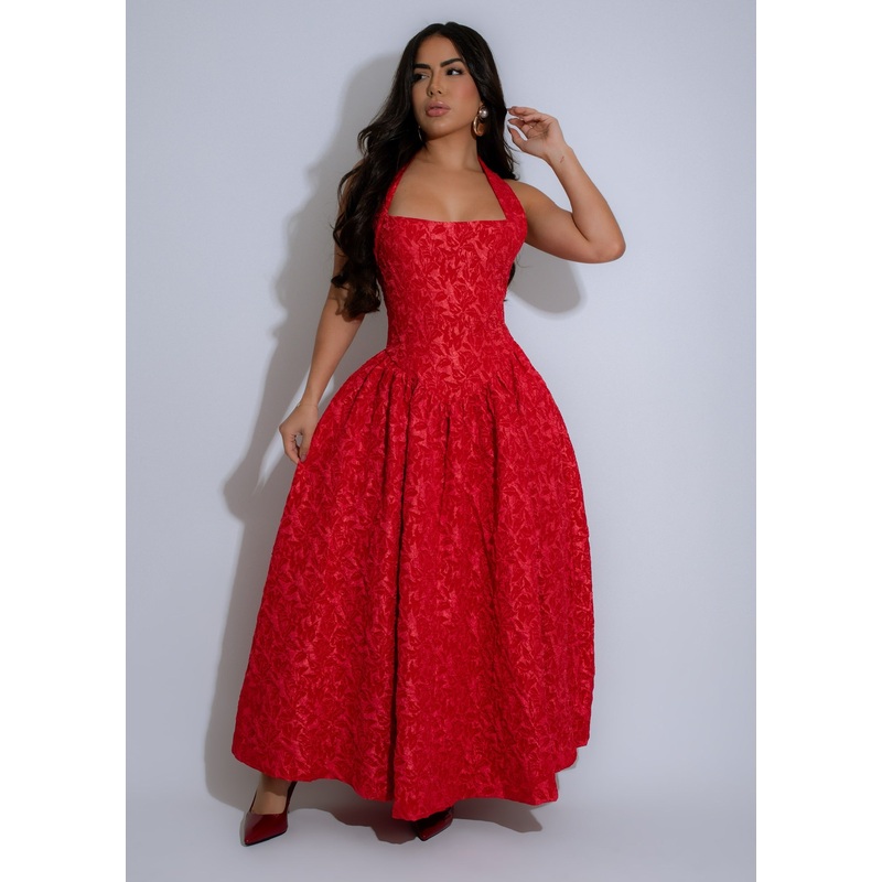 Midnight Bloom Floral Midi Dress Red