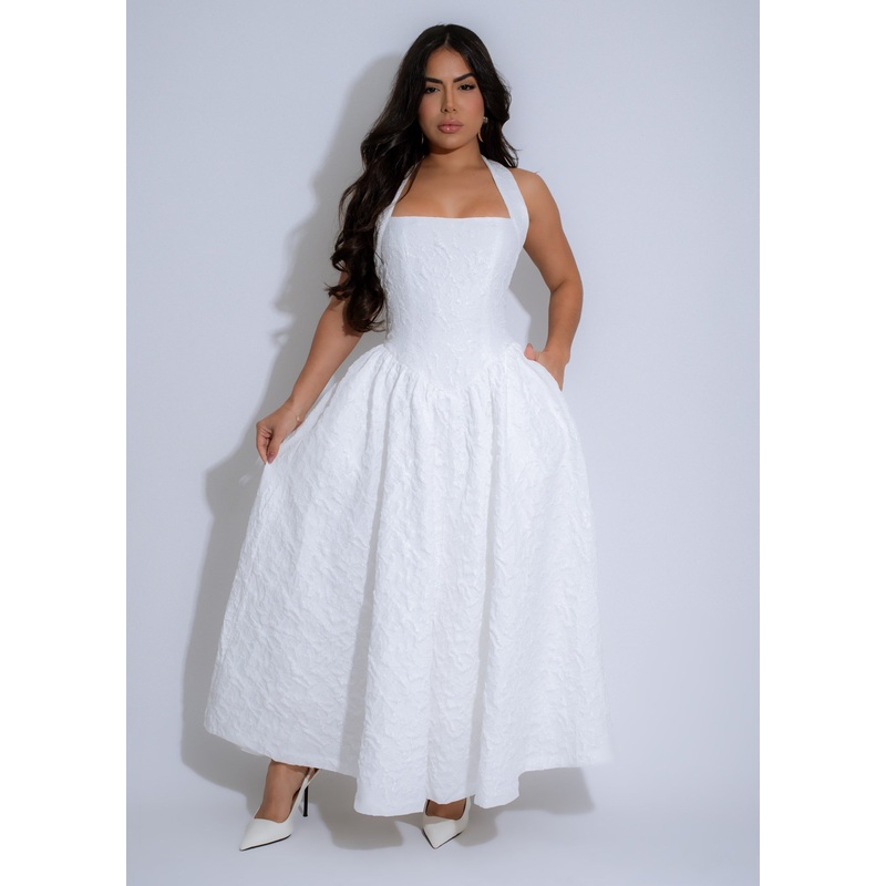 Midnight Bloom Floral Midi Dress White