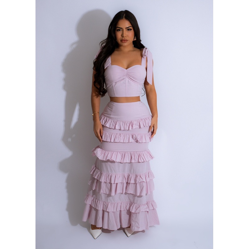Moonlit Ruffle Ensemble Skirt Set Pink