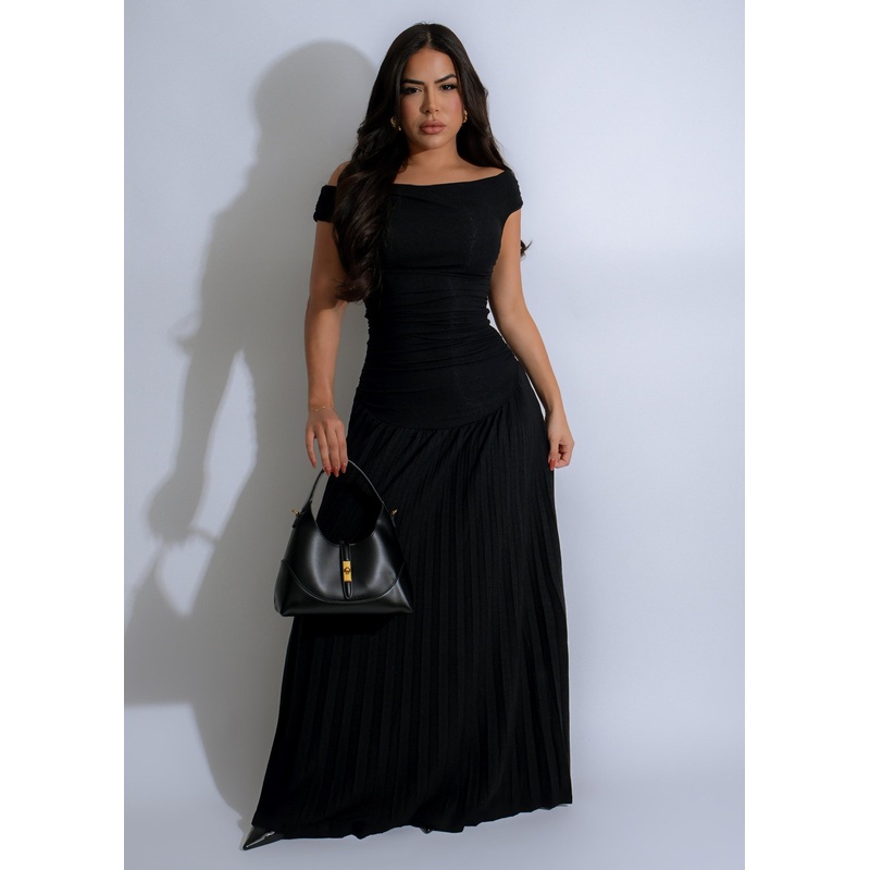 Obsidian Charm Ruched Maxi Dress Black