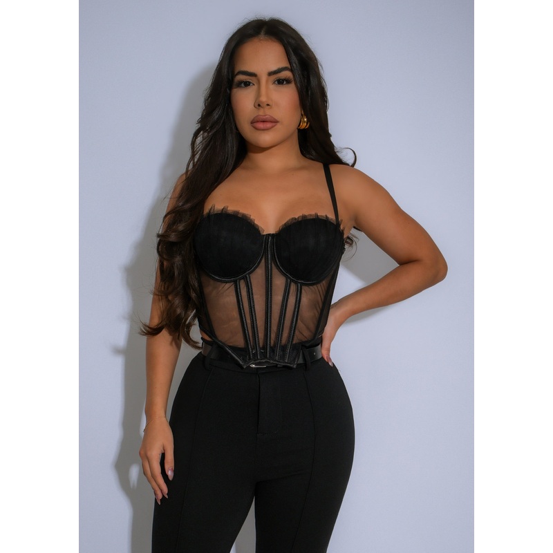 Obsidian Flame Mesh Crop Top Black