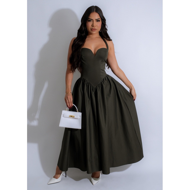 Olive Charm Midi Dress Green