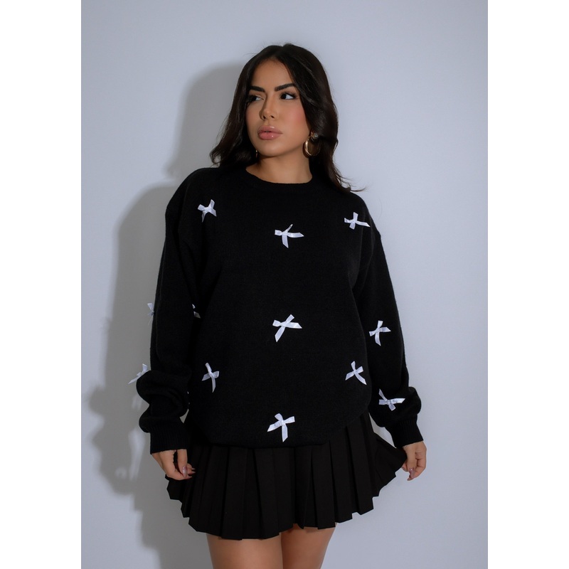 Ribbon Charm Knit Sweater Black