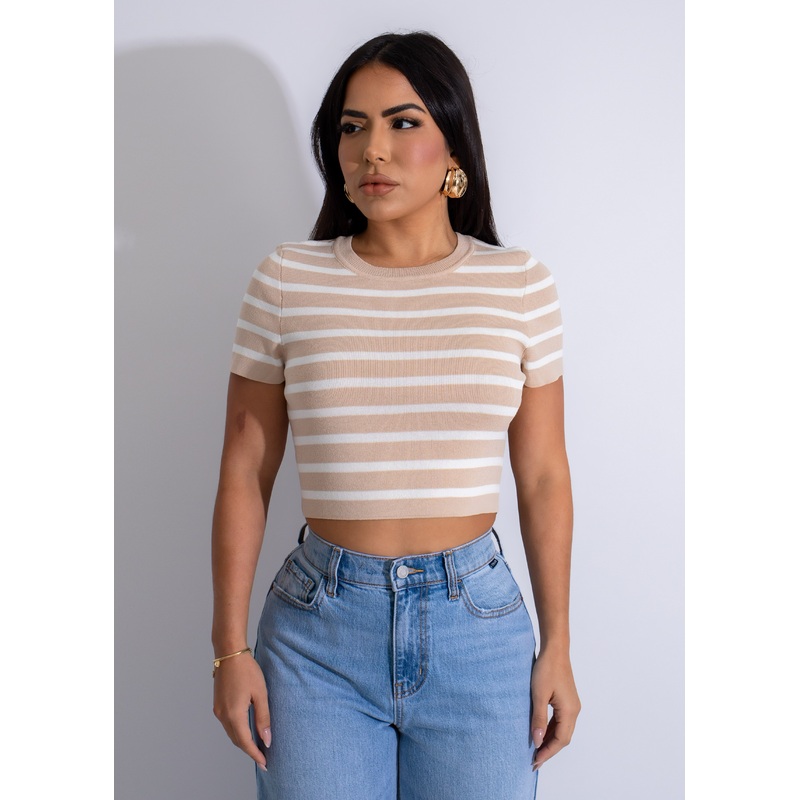 Sailor's Stripes Knit Crop Top Nude