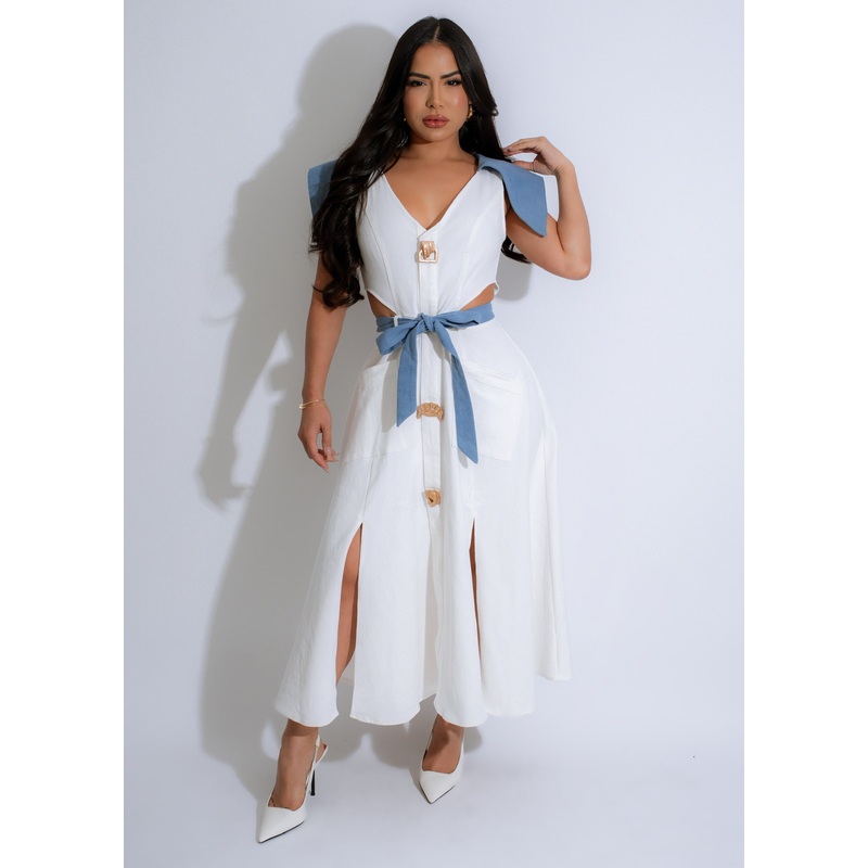 Sandline Contrast Midi Dress White