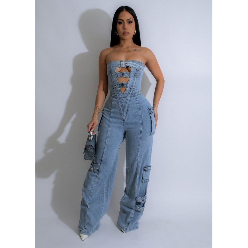 Steel Rebel Cargo Jumpsuit Light Denim