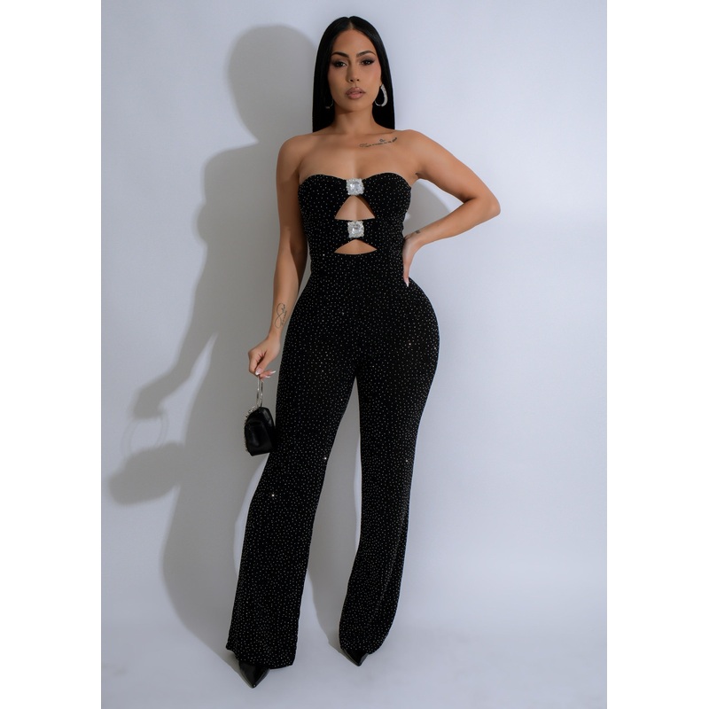 Stellar Gaze Rhinestones Jumpsuit Black