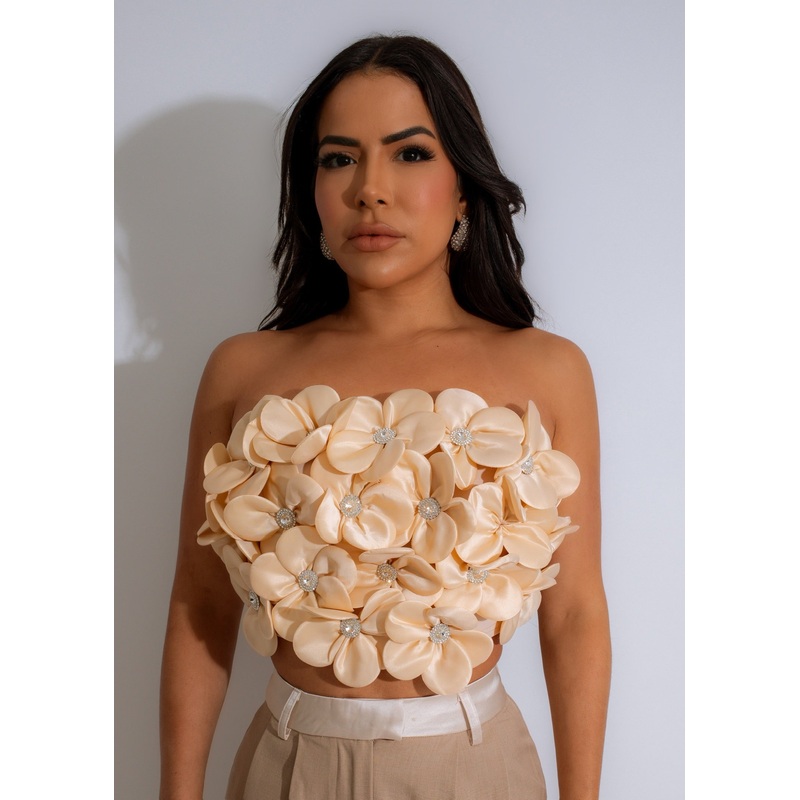 Urban Couture Rhinestones Crop Top Nude