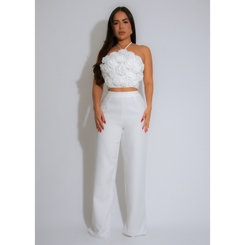Amora Rose Floral Pant Set White