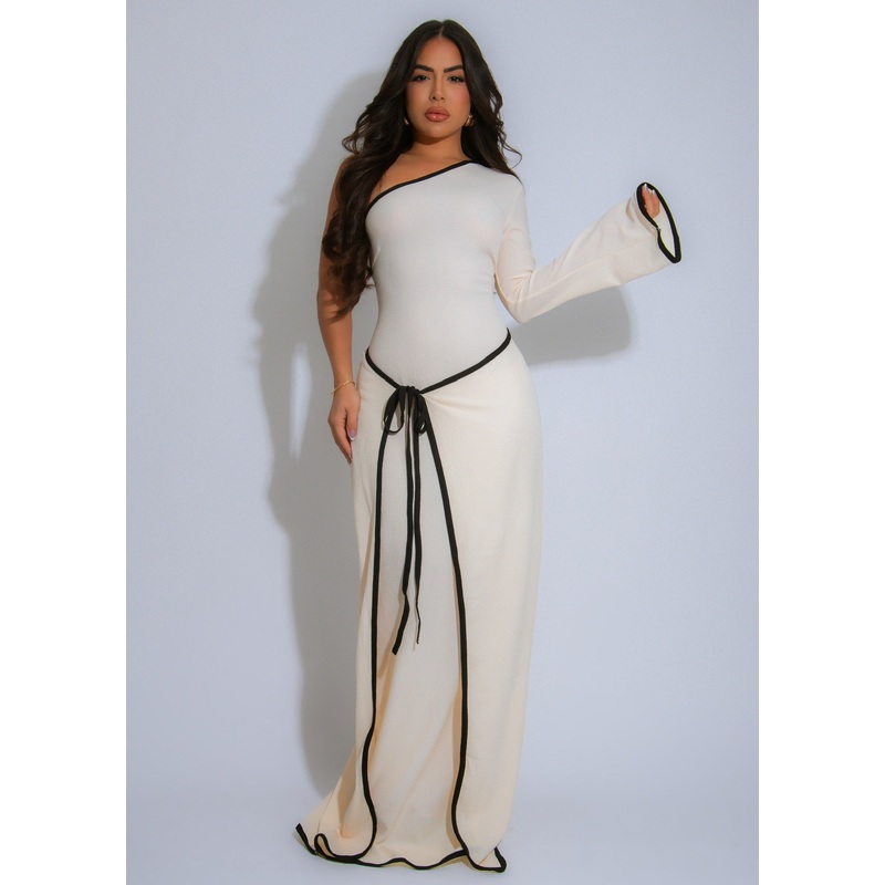 Asymmetry Flow Maxi Dress Nude