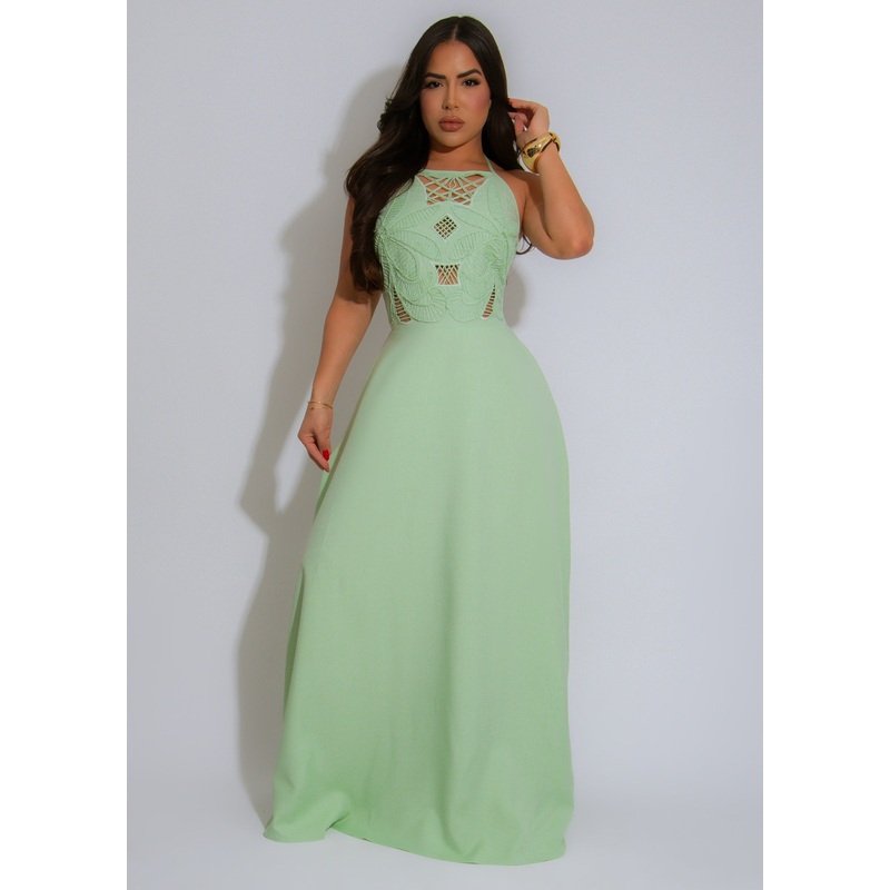 Enchanted Aura Floral Maxi Dress Green